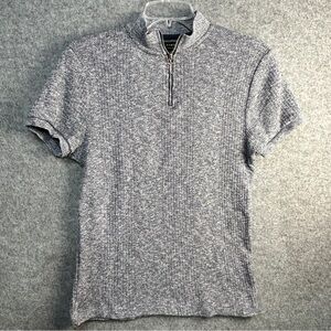 Zara Man Slim M Navy Short Sleeve Rib Textured Knit Quarter Zip Casual Polo Top